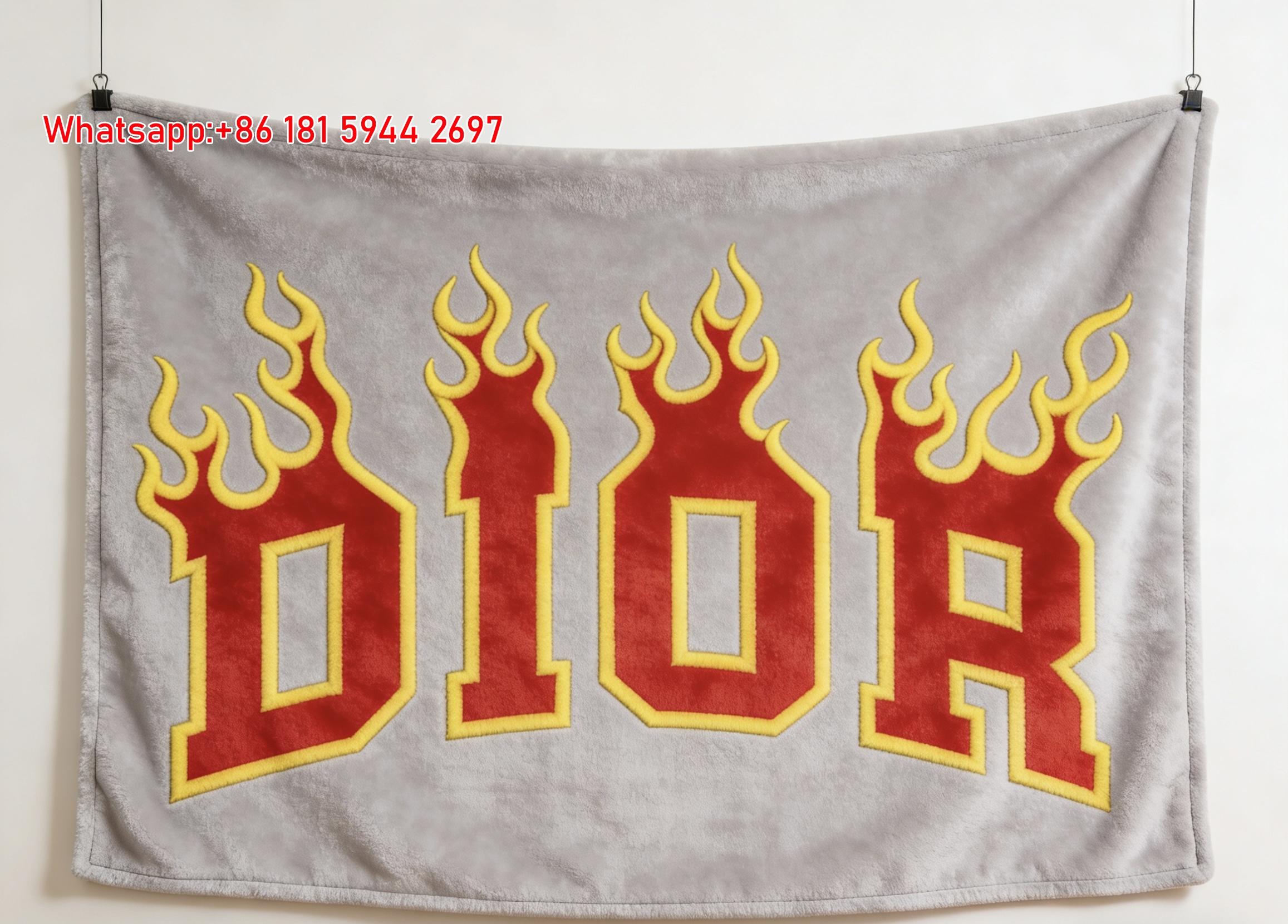 Dior Flame Embroidery Flannel Sofa Throw Blanket D442